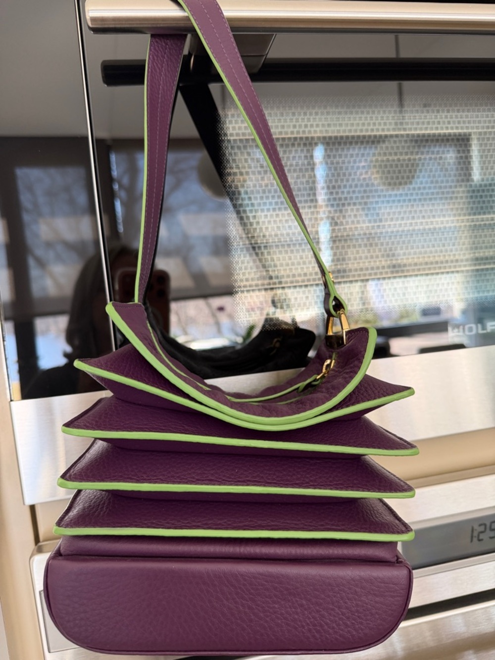 Purple and Lime Layered Shoulder Bag - Women's Fashion